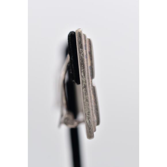 Givenchy Vintage 4G Logo Clip On Earrings Brushed Silver Chunky Signed 80s BinH - Picture 8 of 12